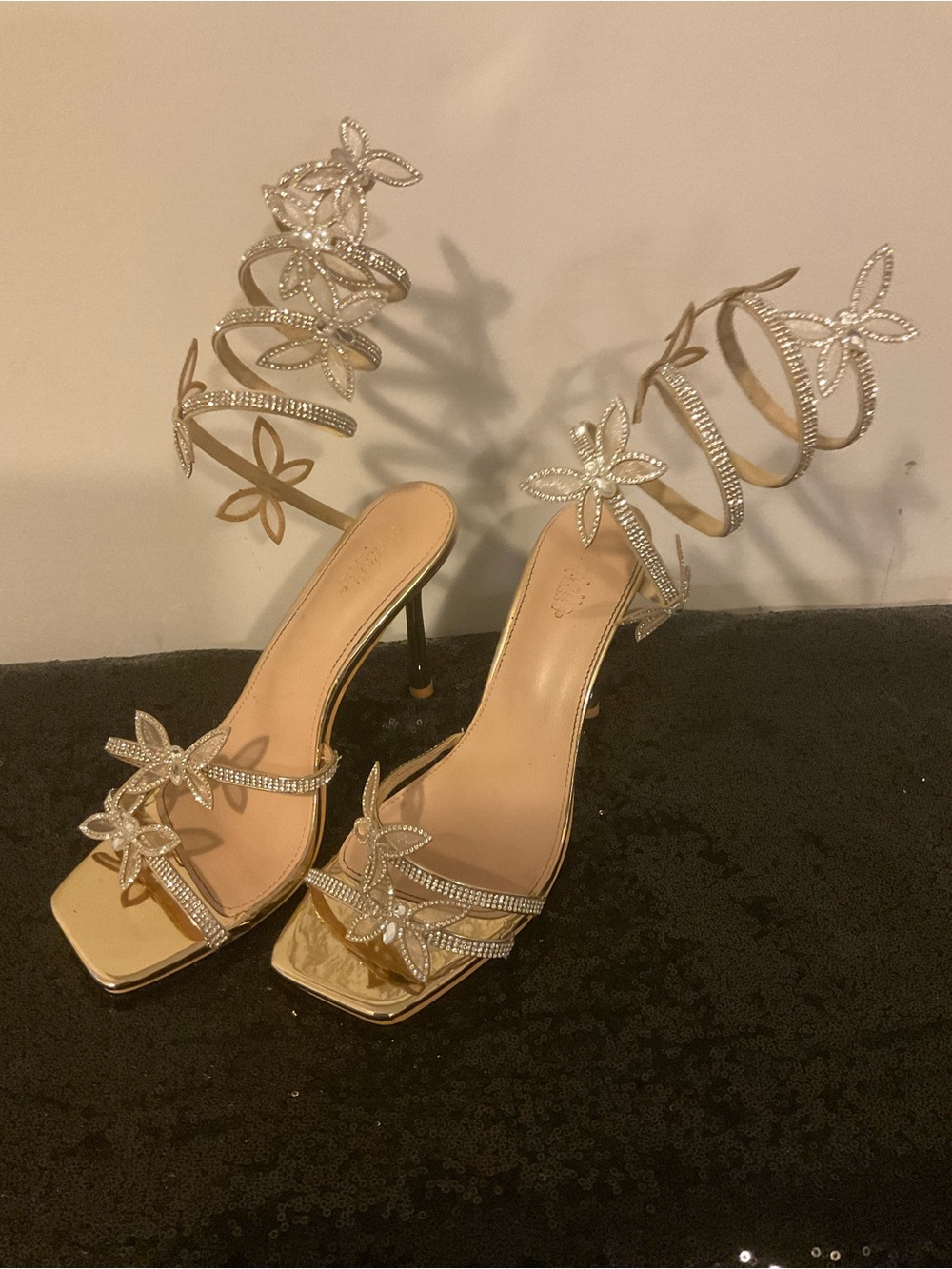 Gold Butterfly Gladiator Heeled Sandals - Picture 2 of 3